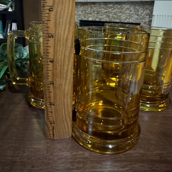 5) Amber Glass Beer Mugs 70's glasses VTG Root Beer Party Barware - Picture 3 of 3